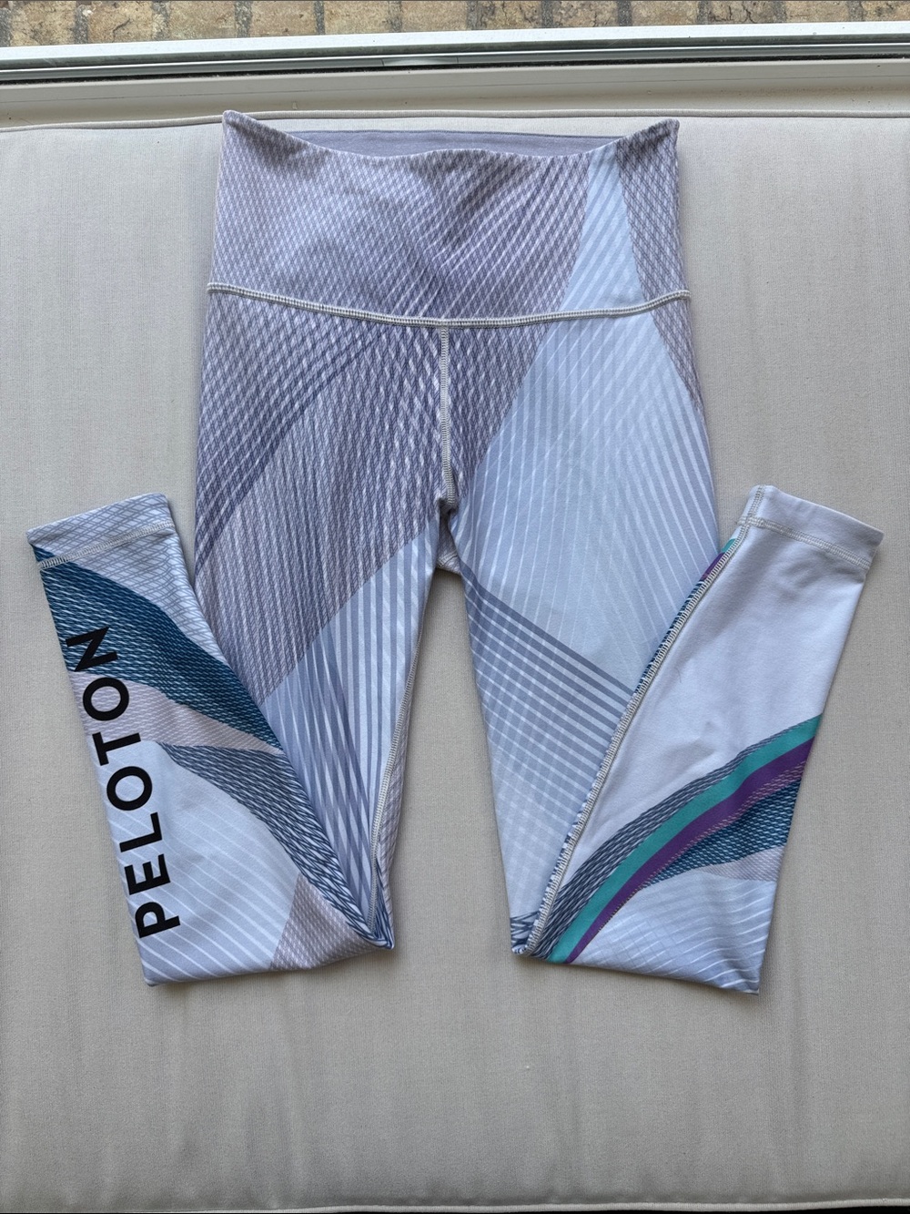 Peloton Women’s White Leggings with Teal & Purple Stripes